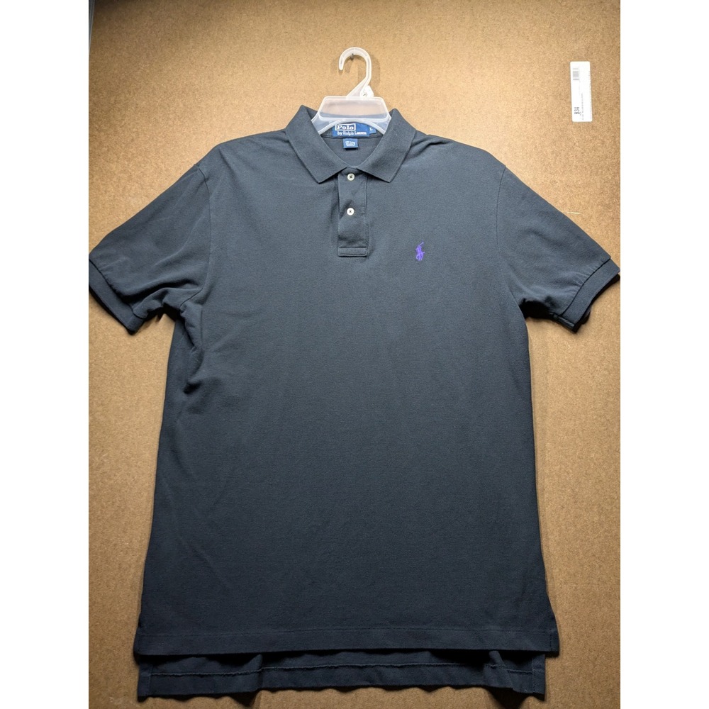 Polo Ralph Lauren Mens Large Black Purple Pony Pique Short Sleeve Polo Shirt